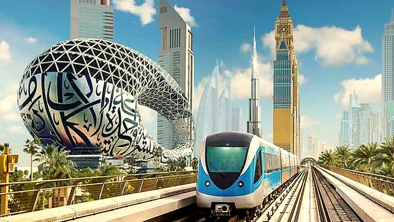 Metropolitana di Dubai davanti al Museum of the Future